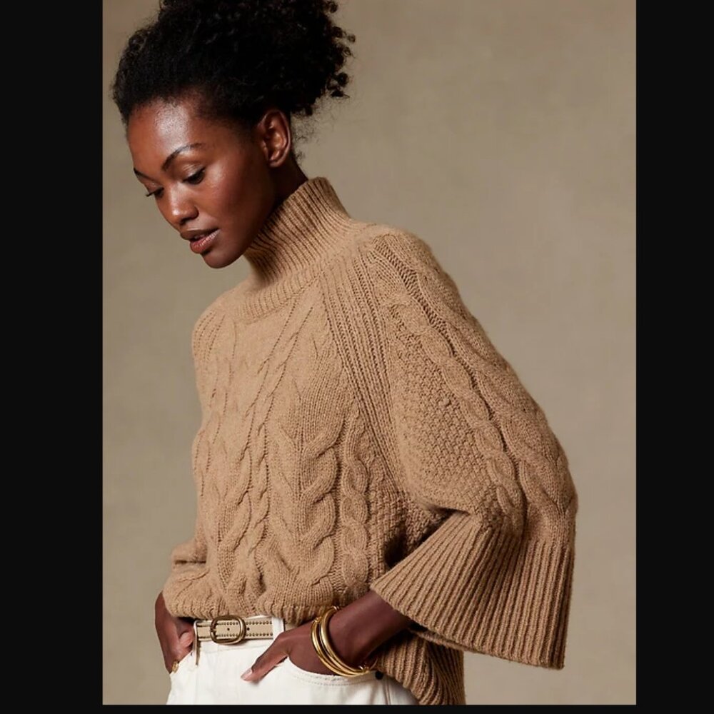 Banana Republic Cavo Wool Tan Oversized Turtleneck Sweater